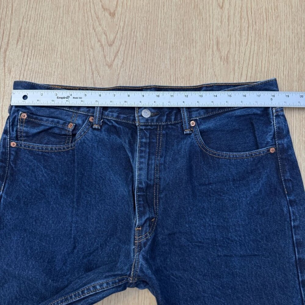 Levis 505 Straight Leg Dark Wash Denim Jeans Medium Blue 38x30 - Picture 10 of 14
